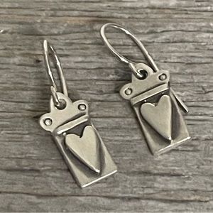 Handmade sterling silver heart dangle earrings